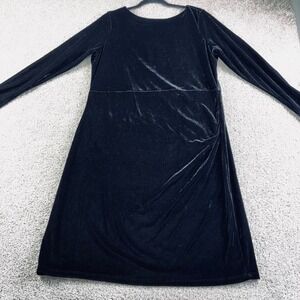 PURE COLLECTION Womens‎ 16 Black Velvet V Back Long Sleeve Ruched Dress Party